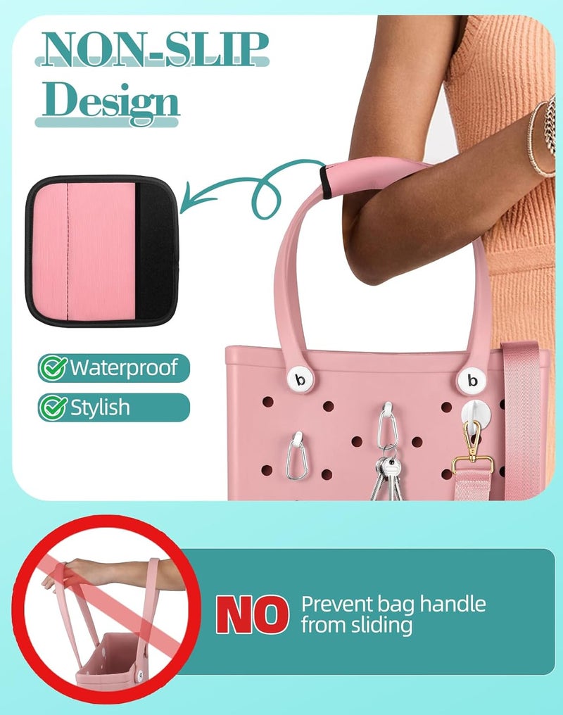 Toykee Bag Strap Charms Crossbody for Bogg Bag Accessories - Shoulder Strap Neoprene Luggage Handle Wrap for Suitcase & 2 Key Holders Pink - Image 3
